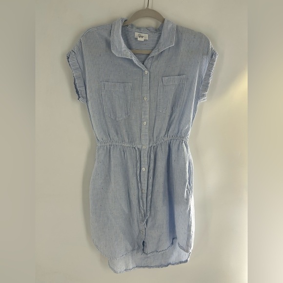 Japna Dresses & Skirts - Japna Shirt Dress Blue Stripe Short Sleeve Drawstring Waist